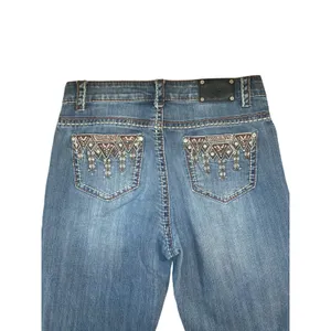 Women's Y2K Rhinestone Embellished Pocket Denim Blue Jeans Boot Cut Stretch Size thumbnail 7