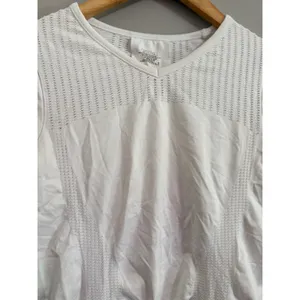 ATHLETA White V Neck‎ Short Sleeve Seamless Knit Athletic Top Women Size S thumbnail 2