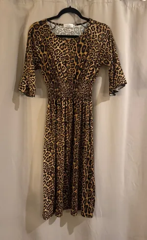 Sign Here Leopard Print Smocked Waist Midi Dress - Brown thumbnail 1