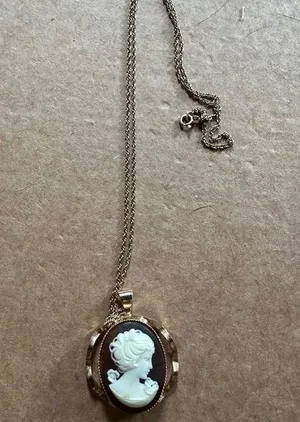 Elegant Gold and Brown Cameo Pendant Necklace thumbnail 1