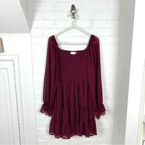 Altar’d State Shimmer Textured Smocked Tiered Long Sleeve Dress Size S thumbnail 2