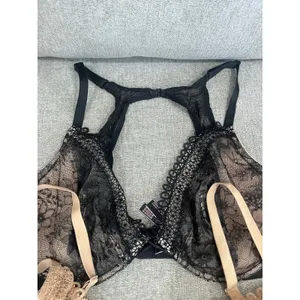 Victoria Secret Set of‎ 2 Unlined Plunge Lace Bra Black & Tan Lingerie 38DD thumbnail 3