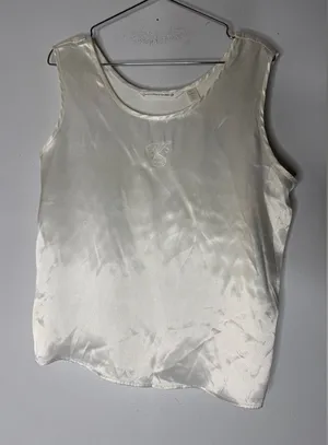 Vintage Made In‎ USA Victoria’s Secret White Satin Sleeveless Top VS Embroidered thumbnail 1