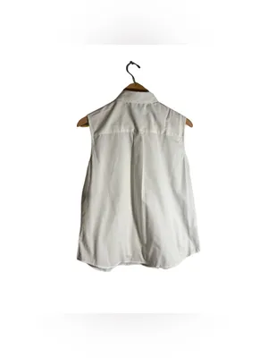 Lauren Ralph Lauren Button Down Blouse Women's Large White Cotton Sleeveless Top thumbnail 5