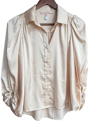 Anthropologie Hutch Long Sleeve Satin Ivory Button Down‎ Blouse Sz XS thumbnail 1