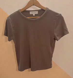 Pink Rose‎ Ribbed Short Sleeve Crop Top — Taupe thumbnail 1