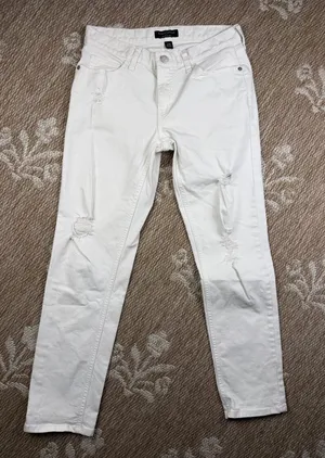 Banana Republic White Skinny Jeans with Distressed Details thumbnail 1