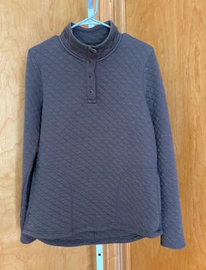 Duluth‎ Trading Co Quilted Snap Neck Pullover Sweatshirt Taupe Brown Size S thumbnail 1