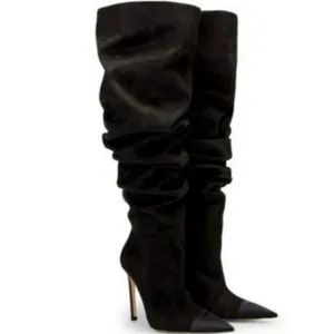 Good American Thigh High Slouch Faux Suede Women’s Black Boots Size 5.5 thumbnail 2