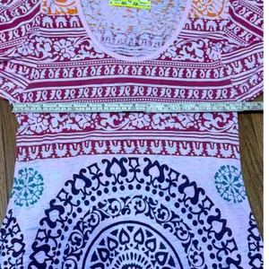 Free People Pink Orange Mandala Flutter Sleeve Boho Scoop Neck Top Medium thumbnail 4