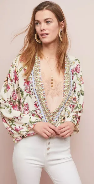 Anthropologie Idalia‎ Floral Jacket Kimono OS One Size Women's Blouse Top Shirt thumbnail 1