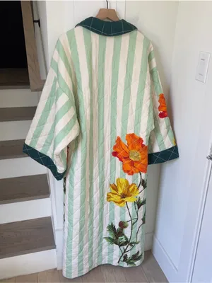 Missing Belt Anthropologie Nay Bellamy x LyreBird Quilted Printed Flannel Robe thumbnail 5