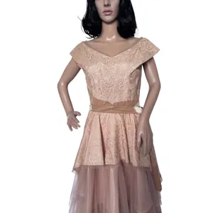 Vintage 1950s 1960s Handmade Champagne Lace Tulle Party Dress XS thumbnail 8