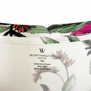 Worthington White Floral 1/2 Sleeve Blouse Sz PM thumbnail 3
