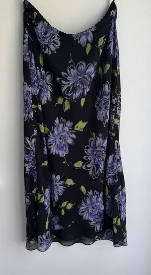Vintage Assymetrical Chiffon Black And Floral Mid Length ‎ Women's Skirt Size 12 thumbnail 1