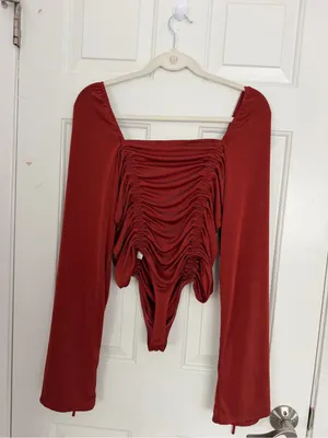 Free People Meant to Be Ruched Bodysuit Rust Red Size Large thumbnail 4