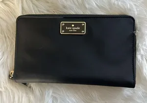 Kate Spade New York Black Gold Zip-Around & Logo Plate Kaden Wallet thumbnail 1
