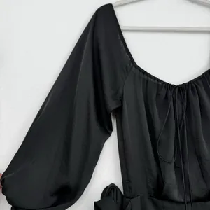 Four National Black Satin Asymmetrical Midi Dress Tie Waist Romantic Goth Size 4 thumbnail 5