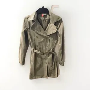 H&M Classic Belted Trench Coat Women's 6 Midi Twill Classic Jacket Olive Green thumbnail 5