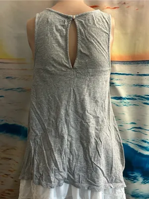 American Eagle Sleeveless Gray Tank & Lace Yoke SM thumbnail 2