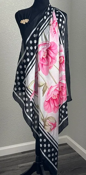 Juicy Couture Pink Floral and Black Polka Dot Scarf thumbnail 1