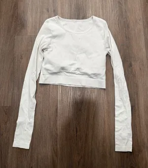 Lululemon Ebb to Street Long Sleeve Crop Top White Ribbed Knit‎ Size 4-6 thumbnail 1