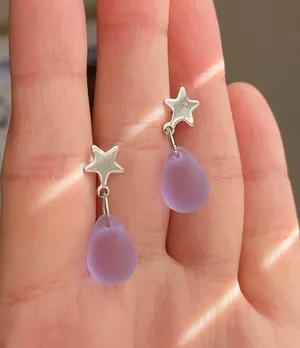 Handmade teardrop Czech glass simple star earrings💫💜 thumbnail 8