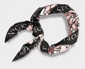 Victoria's Secret Pink and Black Floral Logo Bombshell Silk Scarf thumbnail 1