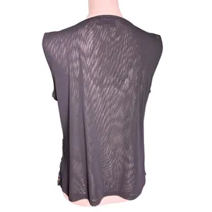 SM Collection Black Beaded Sequin Butterfly Mesh‎ Top V-Neck Sleeveless Large thumbnail 2