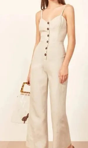 Reformation Torta Linen Jumpsuit in Sand Beige thumbnail 1