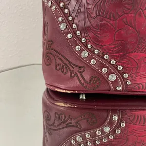Y2K Red Burgundy Faux Tooled Leather Western Studded Shoulder Bag thumbnail 4
