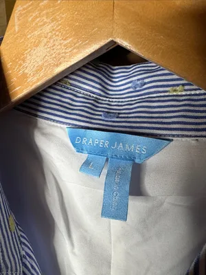 Draper James Blue Striped Embroidered Belted Shirt Dress Size Large thumbnail 3