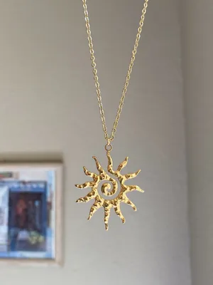 Handmade gold tone stainless steel sun boho retro vintage style necklace☀️ thumbnail 2