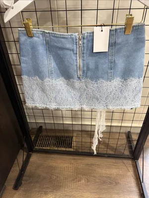 Pretty Little Thing Light Blue Denim Lace-Trim Mini Skirt thumbnail 2