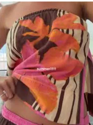NWT Free People Tropical Floral Zebra Stripe Off Shoulder Boho Top Size Small thumbnail 1
