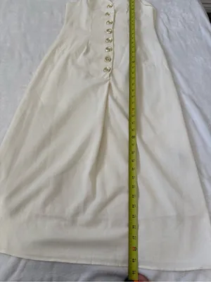SHEIN Cream Halter Midi Dress Gold Button Detail Open Back Size M NWOT thumbnail 13