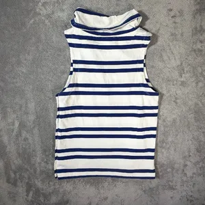 Maeve Anthropologie Blue White Sailor Striped Sleeveless Cowl Neck Button Top M thumbnail 9