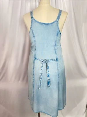 Sopogee Vintage Embroidered Chambray Dress Blue Rayon Sleeveless SizeLarge(1409) thumbnail 3