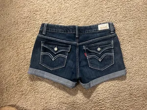 Levi's Dark Blue Rolled Hem Denim Midi Shorts thumbnail 3