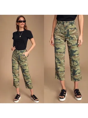 Free People Remy‎ Pants Size 24 Moss Green Camo High Rise Cropped Gorpcore Indie thumbnail 11