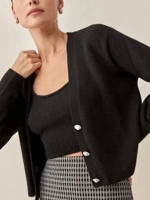 REFORMATION Varenne Cashmere Embellished Cardigan Sweater Top thumbnail 3