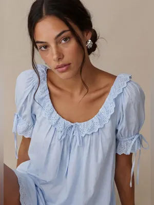 Kourt Light Blue Size S Juliet Cotton Lace Collar Mini Dress Few Moda thumbnail 2