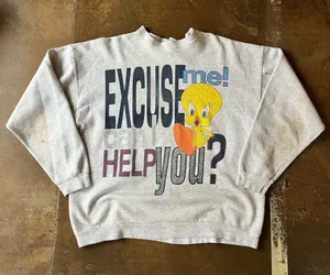 Looney Tunes Tweety Bird Vintage 90s Excuse Me Can I Help You? Crewneck Oversize thumbnail 1