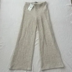 Zara NWT Beige Textured Bouclé Wide Leg Pants Size M thumbnail 5