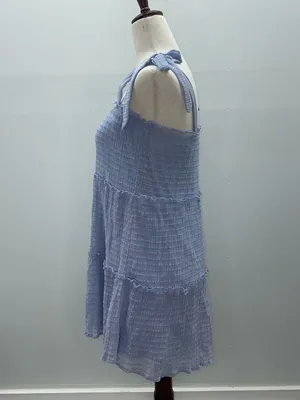 Altar'd State Light Blue Tiered Mini Dress Textured Tie Strap Sundress Size S thumbnail 3