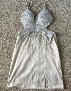 Butterfly sequin mini dress Silver thumbnail 1