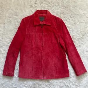 Vintage Uniform Jacket 100% Leather Suede Zip Up Red 8 thumbnail 1