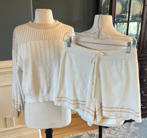 Cream and Tan Striped Sweater and Shorts Set thumbnail 1