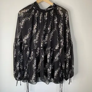 All Saints Eimar Cultivar Balloon Sleeve Sheer Floral Womens Top Size 4 Small thumbnail 3