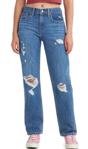 Levi’s Low Pro Straight Denim Blue Jeans Women’s 30 Distressed thumbnail 1
